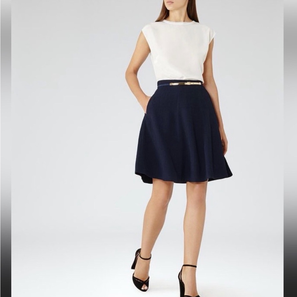 Reiss Navy Blue Hannah A-Line Skirt